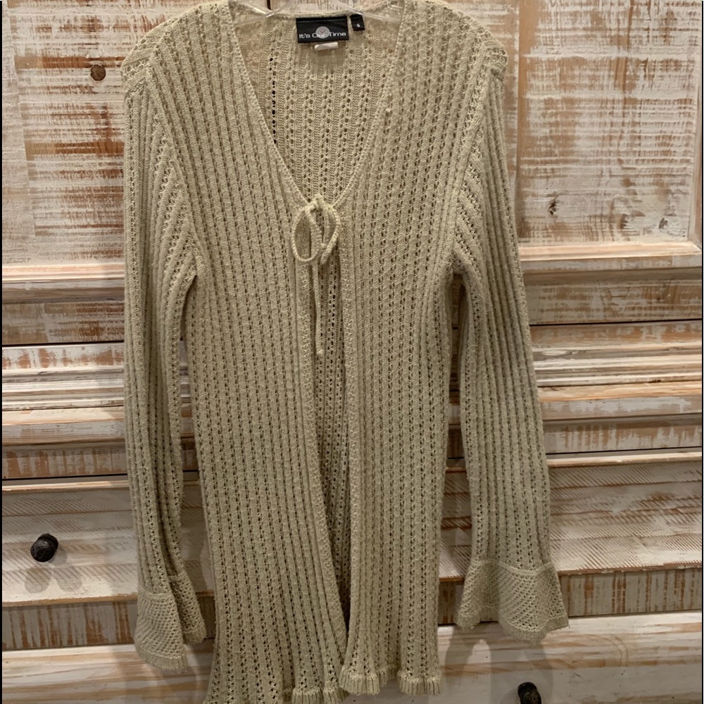 It our Time Tie front long lightweight sweater